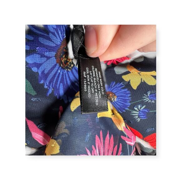 AQUA Floral Print Smocked Midi Dress M Red Ruffles Romantic Whimsical V Neck 404 - Picture 8 of 9